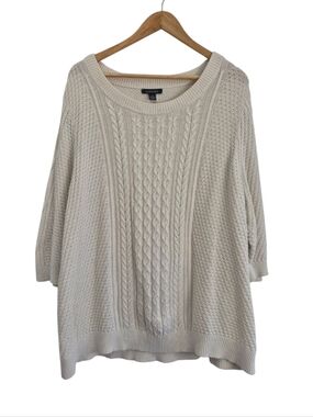 Lands' End Cable Knit Lightweight Sweater Sz 2X Cream Coastal Heritage